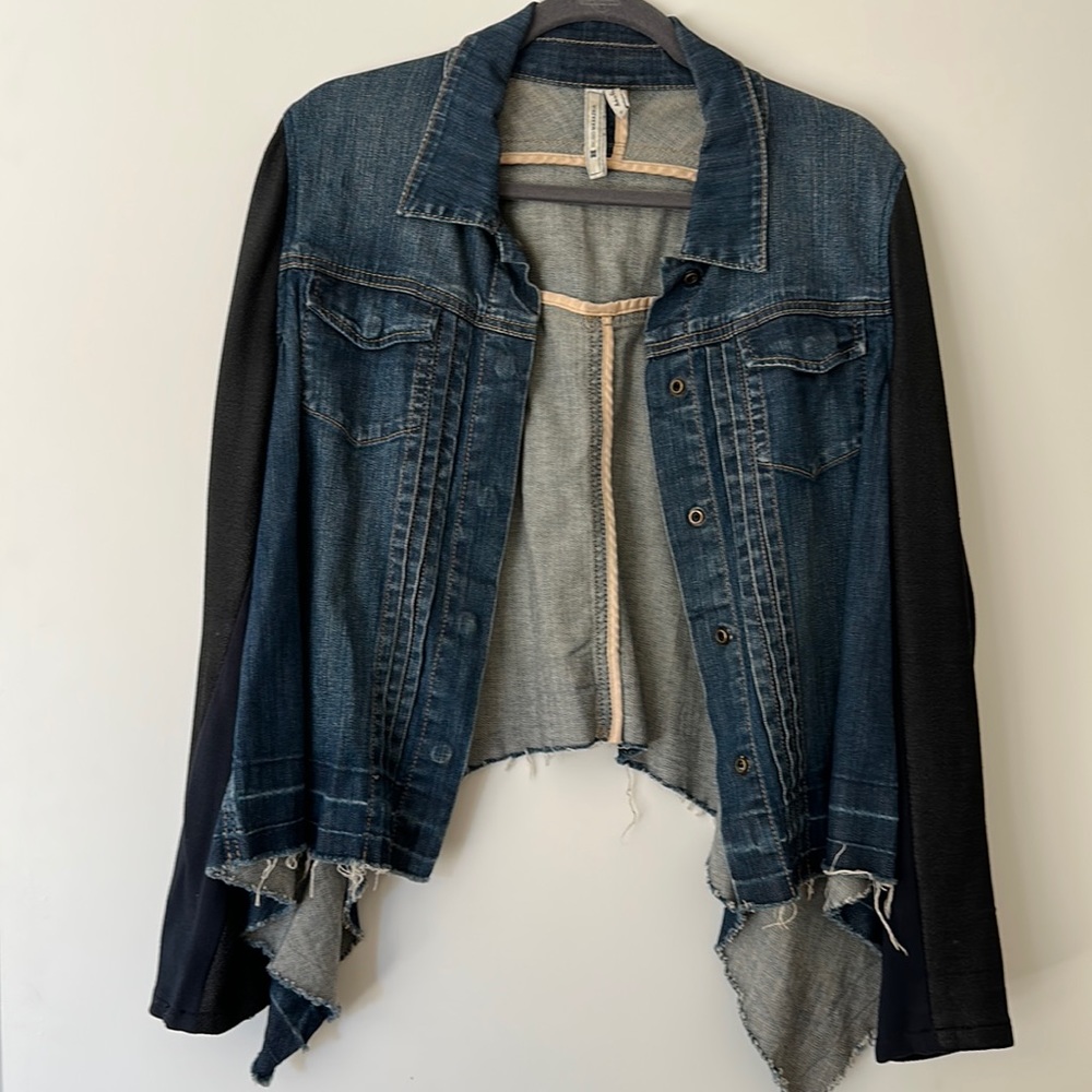 BCBG Max Azria jacket with pleather sleeve inserts
